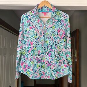 Lilly Pulitzer Cotton Blend 1/2 Zip Popover Pullover Top multi Color Print Sz Sm